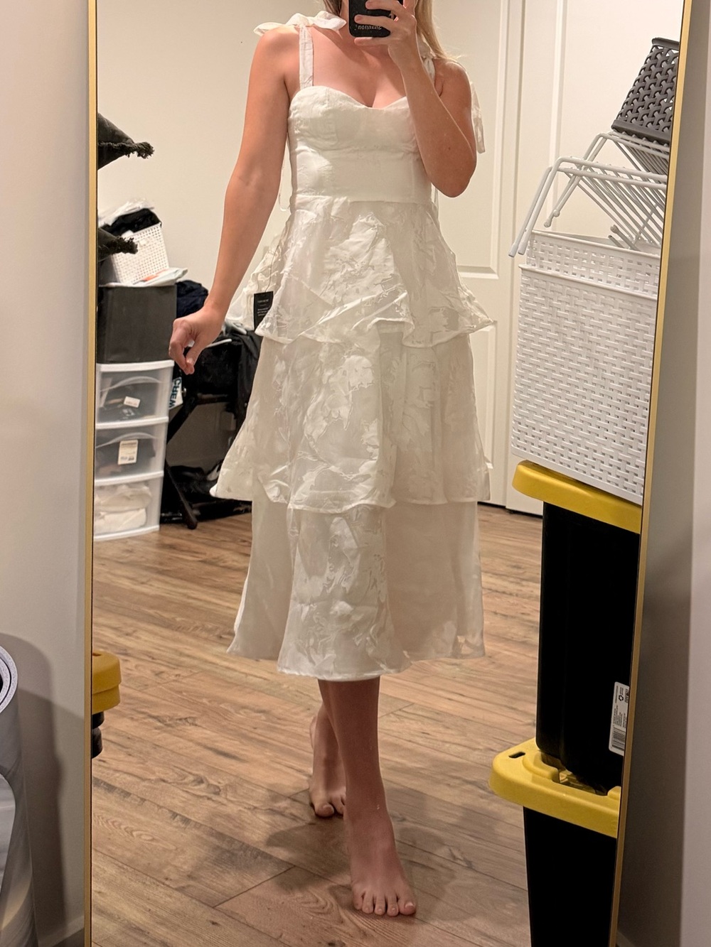 Lulu's Ivory Tiered Ruffle Midi Dress with Shoulder Ties